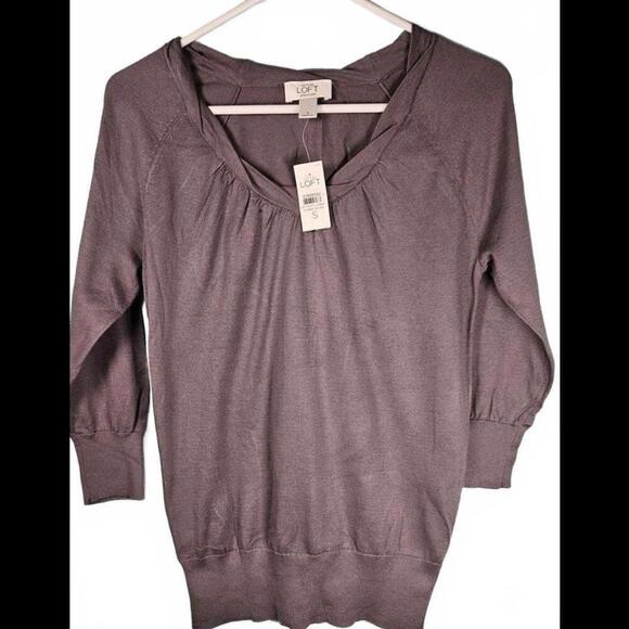 LOFT 3/4 Sleeve Knit Sweater - Gray Size S NWT - Picture 1 of 4